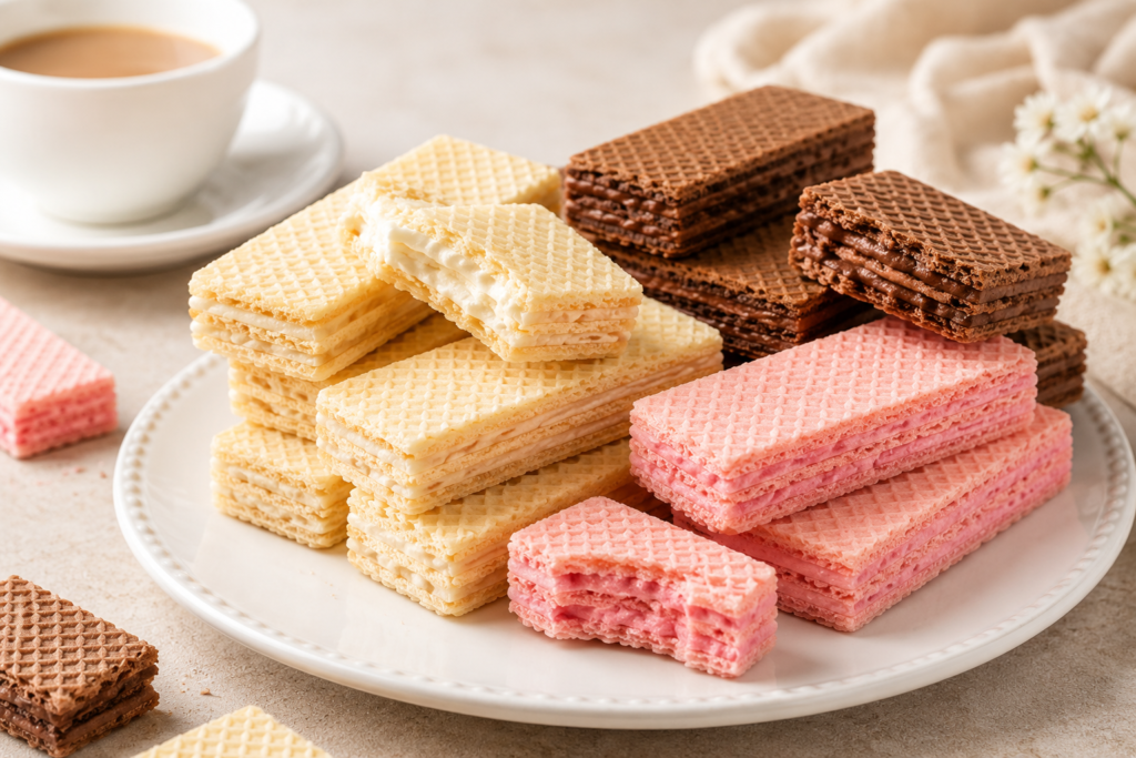 wafer biscuits from Atul Bakery served with tea